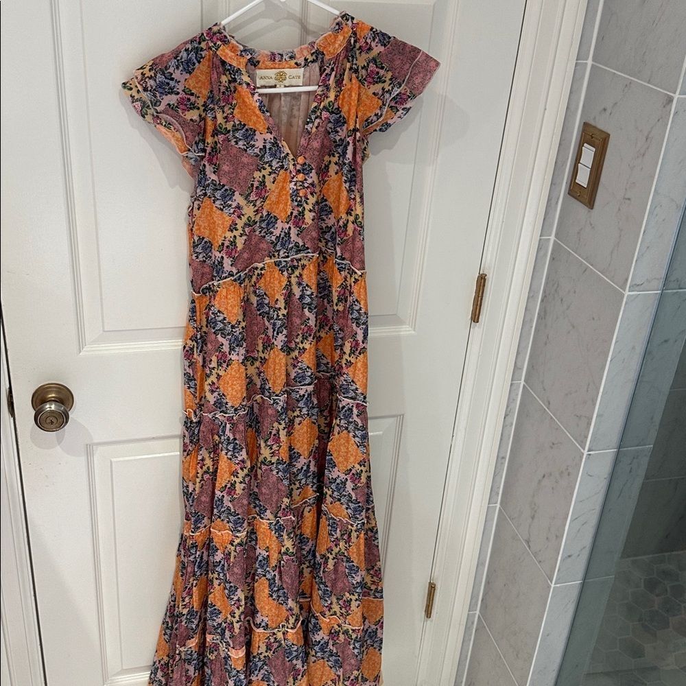 Anna Cate Louisa Maxi Dress Size Small Peach Sunset Tiered Floral Tuckernuck Boh - Picture 4 of 6